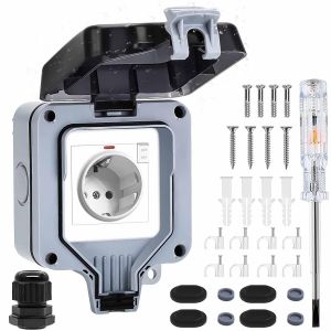 Prise Exterieure Etanche IP66, Prise Electrique Murale de Courant et Volet de Protection Prise Etanche Exterieur de Jardin, Prise Ext&eacute;rieure Pour Jardins Humides, Blanchisserie Ext&eacute;rieure - Neuf