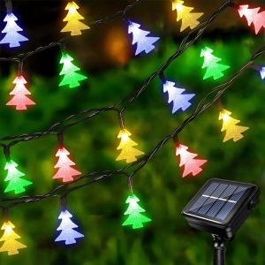KAL-Guirlande Lumineuse Solaire De Noël 12 M 100 Leds Lumières De Sapin De Noël, Étanche Guirlande Lumineuse Sapin De Noël Exterieur Guirlande Lumineuse Pour Maison Jardin Noël Fête - Neuf