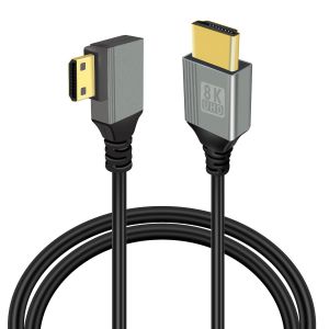 Câble mini hdmi vers hdmi 8k,câble mini hdmi à 90 degrés 2,1 haute vitesse 48gbps,prise en charge 8K@60Hz 3D,for DSLR Camera Camcorder,Projector,HDTV,Laptop(Mini HDMI left angle 1M) - Neuf