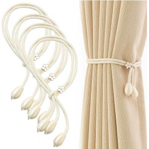 Lot De 4 Embrasse Pour Rideaux,Rideaux En Coton Tiss&eacute; &Agrave; La Main Supports De Rideaux Embrasses &Agrave; Rideaux,Modes Embrasses &Agrave; Rideaux,Attache Rideau Pour D&eacute;coration De Maison,Bureau,Blanc Cass&eacute; - Neuf