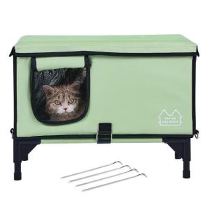 Niche Sur&eacute;lev&eacute;e Et Chauffante Pour Chat-Duoku-Abri Cubique Pour Chat-Tissu Oxford 900d Pliable-Coussin Chauffant-Vert - Neuf