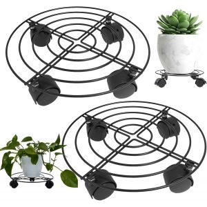 ASFASFq-Porte Plante à roulettes, 2 Pièce Supports De Pots De Fleurs à roulettes Métal avec Roues Verrouillables pour Intérieur et Extérieur, Soucoupe Pot Fleur avec roulettes 32 cm, Porte Plante Ext - Neuf