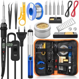 JEXNOVASHOP-Fer à souder 80 W (350 ¿-500 ¿),Kit soudure electronique 17 en 1 avec interrupteur ON/OFF,5 panne fer à souder,Pompe à dessouder,fil à souder,Pour travaux et réparations électriques - Neuf