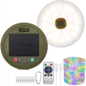 Jgd-Guirlande Lumineuse Solaire De Camping De 10 M, Enroulable, Rechargeable Par Usb, 2000 Mah, 8 Modes D'&eacute;clairage, Protection Ip65 Contre Les Projections D'eau Et Rangeable, Portable Pour Camping - Neuf
