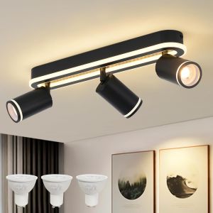 Ulteronixshop-Spot De Plafond &Agrave; Led 3 Flammes Orientable,Plafonnier 27w+3x5w Gu10 Spots,3000k Blanc Chaud Spot De Plafond,Lampe De Plafond Moderne,Spot Noir - Neuf