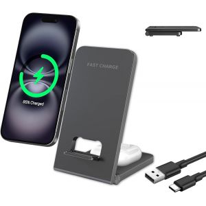 Eryi-Chargeur Sans Fil 2 En 1 Pliable Qi - Station De Charge Inductive Sans Fil Pour Iphone 16, 15, 14, 13, 12, 11, Samsung Galax[3475] - Neuf