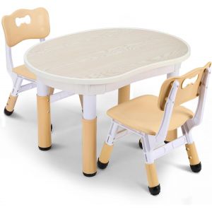 Table Pour Enfant Avec 2 Pcs Chaises, Ensemble De Table Pour Enfant En Forme De Cacahuète, Hauteur Réglable, Table De Peinture, Table De Bureau Pour Enfants, Meubles Pour La Garderie/La Maison, Jaune - Neuf