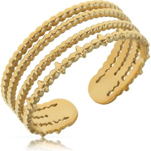 Kal-Large Bague Bohème En Acier Inoxydable Doré Avec Motif Éventail - Cadeau Pour Femme - Taille Réglable Et Étanche - Neuf