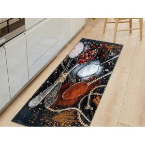 Tapis De Cuisine Antid&eacute;rapant 180 X 60 Cm, Motif &Eacute;pices, En Polyester Absorbant L'huile, Id&eacute;al Pour La Cuisine Et La Salle &Agrave; Manger. - Neuf