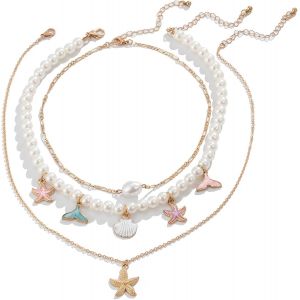 Kal-Collier Femme, Collier Boho Avec Coquillages Perles De Mer Conques, Collier Multiraing Avec Pendentif &Eacute;toile De Mer, Cadeaux De Femmes Et De Filles - Neuf