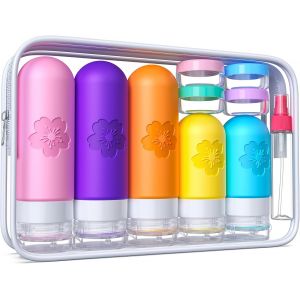 Lot de 20 bouteilles de voyage pour articles de toilette,approuv&eacute;s par la CAA,en silicone,format voyage,essentiels de voyage,anti-fuite,rechargeables - Neuf