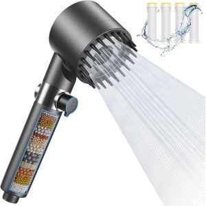 Pommeau de Douche avec et Filtre, Pomme de Douche 3 types de jet avec Fonction d'arr&ecirc;t, Pomme de Douche Haute Pression, Pomme de Douche Ronde &agrave; &eacute;conomie d'eau - Neuf