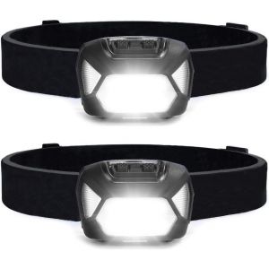 Pack De 2 Lampes Frontales Led 220lm,1300 Lux,&Eacute;tanche Ipx4,Bandeau R&eacute;glable,Diff&eacute;rents Modes D'&eacute;clairage Pour L'ext&eacute;rieur,La Randonn&eacute;e,Fonctionnant Sur Batterie (Non Inclus),Noir - Neuf