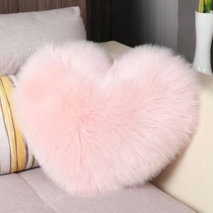 Cauc-Coussin En Peluche En Forme De Coeur Duveteux Super Doux Oreiller D&eacute;coratif Lavable Chaud & Cosy D&eacute;coration De La Maison Cadeau Pour Les Filles Pour Salon Canap&eacute; Chambre 40 X 50 Cm Rose - Neuf