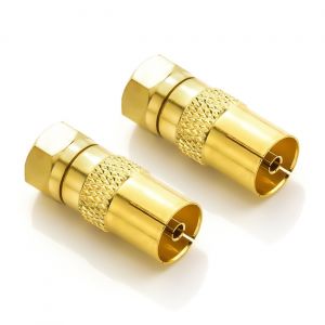 2x SAT Adaptateur D'antenne Adaptateur SAT SET F-Plug vers Connecteur Femelle IEC Connecteur Adaptateur Coaxial C&acirc;ble SAT Plaqu&eacute; Or - Neuf