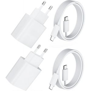 Eryi-Lot De 2 Chargeurs Rapides 20 W Pd 3.0 Avec 2 Câbles Usb C De 2 M, Compatible Avec Iphone 16/15/14/13/12, Ipad/Air/Mini - Comprend Iphone 15 Max/Plus/Pro - Blanc - Neuf