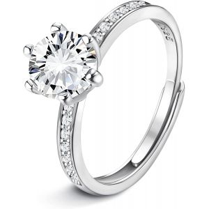 Bague Femme En Argent 925 Zircone Cubique Bague Argent Femme Pour Mariage R&eacute;glable Bague De Fian&ccedil;ailles Anneau Alliance Anniversaire Mariage Promise Alliance Bijoux Femme - Neuf