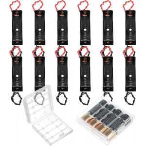12 Bo&icirc;tes de Rangement de Batterie avec Fils, Bo&icirc;te de Batterie &agrave; Ressort M&eacute;tallique Support de Piles AA 1,5 V avec Broche avec &Eacute;tui de Rangement de Piles &agrave; 2 Cellules (5,8 x 1,65 x 1,4 cm) - Neuf