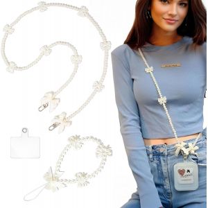 Checarzhn--No1-Lot De 2 Dragonne De Téléphone En Perles, Bijoux De Telephone, Chaine Telephone Portable, Chaine De Telephone, Dragonne De Téléphone Portable Perlée Pour Femmes Filles (Blanc) - Neuf