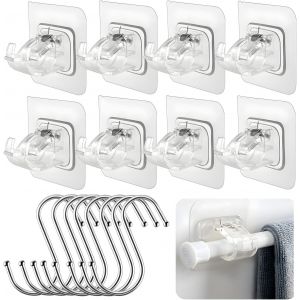 Lot de 8 + 8 supports de tringle à rideaux sans perçage-Fixation sans perçage-Pour tringle de salle de bain - Neuf