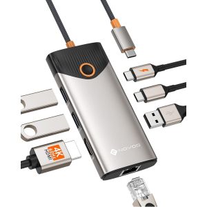 Hub USB C, Adaptateur USB C vers Ethernet 1000Mbps, HDMI 4K@60Hz, USB A X 3, USB C X 1, PD 100W Multiport USB Hub pour MacBook Air/Pro, Lenovo, Surface, Galaxy - Neuf