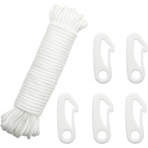 Mevronisshop-20m Corde Pour Drapeau, Corde Pour Mât De Drapeau, En Nylon, 6 Mm D'épaisseur, Avec 5 Pcs Mousquetons, Pour Extérieur, Vêtements, Camping, Jardin, Swing, Escalade, Voile, Haute Résistanc - Neuf