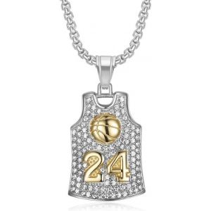 Kal-Collier Basket-Ball Num&eacute;ro 24, Collier Maillot Basket-Ball N&deg;24 Pour Hommes, Bijoux Pendentif Basket-Ball Roche, Collier Chemise Basket-Ball Collier Avec Pendentif Comm&eacute;moratif Basket-Ball Pour H - Neuf