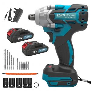 3-IN-1 Cl&eacute; &agrave; percussion sans fil, cl&eacute; &agrave; percussion &agrave; batterie puissante, pistolet &agrave; percussion brushless &agrave; couple &eacute;lev&eacute;, 2 x 3,0 ah batterie pour voiture, maison, chantier - Neuf