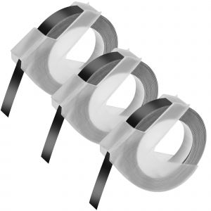 Lot de 3 Rubans Noir marquage 3D gaufr&eacute; compatible Dymo Omega/Junior/Organizer/Caption/ Motex E-101/E303 - Etiquette 520109 9mm x 3m Phonillico&reg; - Neuf