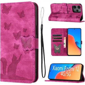 Kal-Housse Protection Pour Xiaomi Redmi 12 4g / Xiaomi Redmi 12 5g 6.79 Pouces Matériau En Cuir Pu Coque Redmi 12 Avec Fentes Pour Cartes Coque Redmi 12 5g Rose - Neuf