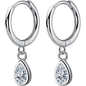 Kal-Fantaisie Boucle D'oreilles Pendante Zircone,Petite Boucle D'oreilles Anneau Femme,Boucle Oreille En Forme De Goutte En Diamant,Cr&eacute;oles Avec Pendentif Argent Sterling 925 Pour Filles - Neuf