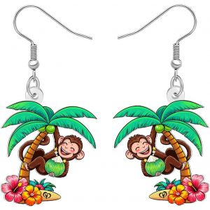 Kal-Mignon Mono Boucles D'oreilles Pendantes En Acrylique Style Hawaïen Design Unique Fleur Tropicale Palmier Noix De Coco Boissons Été Bijoux Plage Cadeaux Pour Femmes Filles Amoureux Des Animaux - Neuf