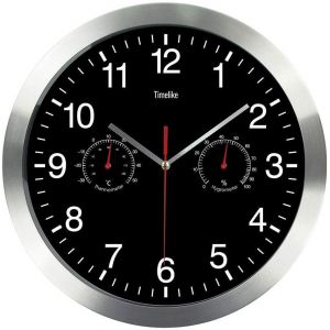 Rond de Quartz Horloge Murale, Silencieux en Aluminium Horloge Murale avec Thermomètre et Hygromètre pour la Salle de Séjour, Cuisine, Bureau (Noir) - Neuf