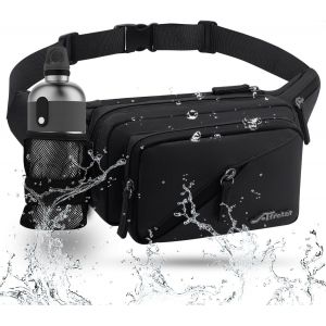 CAUC-Sac Banane pour Femme et Homme Imperm&eacute;able Sacoche Banane avec Porte Bouteille, Grande Capacit&eacute; Ceinture r&eacute;glable Banane Homme pour Balade Escalade Sport Fanny Pack Waist Pack (Noir) - Neuf