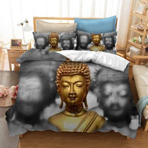 R&iquest;&iquest;Tro Myst&iquest;&iquest;Rieux Oriental Bouddha Statue Housse De Couette Bouddhisme Culture Zen Cr&iquest;&iquest;Atif Noir D'or Imprim&iquest;&iquest;E Parure De Lit Convient Pour Chambre Quatre Saisons (Bouddha#, Xcm) - Neuf