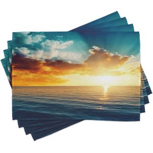 Eryi-Océan Lot De Sets De Table En 4 Pièces, Majestic Coucher De Soleil Sur La Mer, Tissu Lavable Pour Salle À Manger Et Cuisine, 30 Cm X 45 Cm, Vert Fougère - Neuf