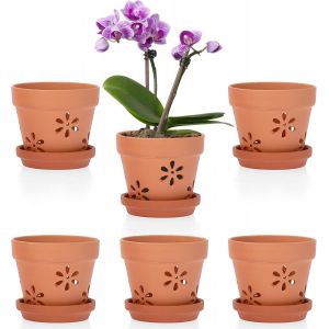 ERYI-6Pcs Pots De Fleurs En Terre Cuite Avec Trous Et Soucoupes Petits Pots Pour Plante À L¿Extérieur Et À L¿Intérieur 10 X 8 Cm - Neuf