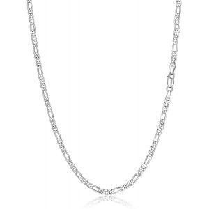 Men's Solid Silver Chain Necklace 925 Sterling Silver Stainless Steel Boy [Cuban/Figaro] [36/46/51/22/24/66/71 Cm] Jewellery Gift Christmas Holidays Fathers Mothers - Neuf