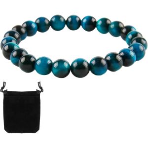 Kal-Bracelet Extensible En Pierre Naturelle D'oeil De Tigre Bleu (8mm) -Bracelet Chakra De Chance Et Harmonie, Pour Bijoux Femmes Hommes Protecteur Unisexe Pour Couple Mode Cadeau - Neuf