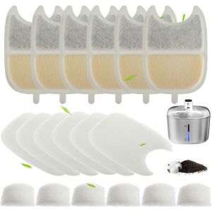 Bhhbb-Filtres Pour Fontaine À Chat, Lot De 6 Filtres À Charbon Et 6 Filtres Mousse Filtre De Rechange Avec Résine Et Charbon Actif Pour 4l Fontaine A Eau Chat Avec Detecteur De Mouvement (Ypd-C004) - Neuf