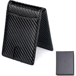 1 &Eacute;tui &Agrave; Cartes En Fibre De Carbone Noir Avec Blocage Rfid Pour Homme - Porte-Cartes En Microfibre Pu - Porte-Monnaie Fin Noir Minimaliste - Porte-Cartes Et Porte-Monnaie.,Bleu,10,8 X 7,7 X 1,5 Cm, - Neuf