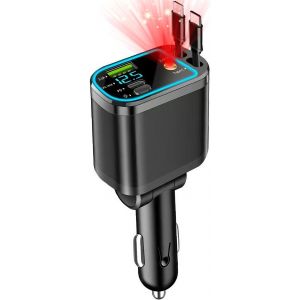 JGD-Chargeur Voiture Retractable Allume Cigare USB C, Chargeur Telephone Voiture Lumi&egrave;re &Eacute;toil&eacute;e 4 en 1 &agrave; Charge Rapide 83 W, Adaptateur Allume Cigare USB pour iPhone, Galaxy, Google Pixel - Neuf