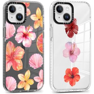 LORANKA-2 Pi&egrave;ces Coque pour iPhone 14/iPhone 13 6,1 Pouces, &Eacute;tui de Protection avec Aesthetic Design Motif, Silicone TPU Transparente Femme Fille Housse Etui Bumper Cover pour iPhone 13, Fleur - Neuf