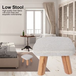 Hjlian Petit Tabouret Ottoman Rond En Bois Avec Assise Moelleuse (Beige) - Neuf