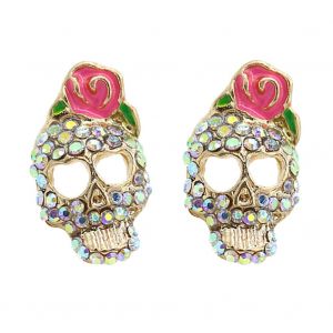 Boucles D'oreilles A Tige Tendance En Forme De Rose Et De Tete De Mort Pour Femmes Et Filles - Neuf