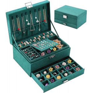 Mevronisshop-Bo&icirc;te &Agrave; Bijoux Pour Femme, 3 Niveaux Rangement Bijoux En Velours, Coffret Bijoux De Voyage, Organisateur &Agrave; Bijoux Verrouillable, Jewelry Stockage Pour Colliers Bagues Bracelets - Neuf