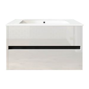 Meuble de salle de bain suspendu 80cm DOUBLE EDGE blanc brillant - Vasque en c&eacute;ramique - Neuf