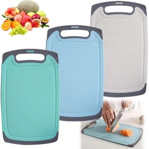 Lot De 3 Planches &Agrave; D&eacute;couper Antibact&eacute;riennes Et Antid&eacute;rapantes En Paille De Bl&eacute; Avec Trou De Suspension, Planche &Agrave; D&eacute;couper En Plastique Pour Fruits, L&eacute;gumes Et Viandes - Neuf