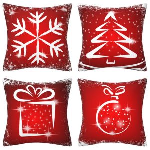 45x45cm 4pcs-No&euml;l D&eacute;coration de la Maison housse de Coussin Rouge Arbre de No&euml;l, Motif Flocon de neige housse de Coussin - Neuf