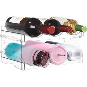 Sjzg-Range Bouteille - Range Bouteille Frigo - 2 Pi&egrave;ces Range Bouteille Vin, En Plastique Pet, Empilable, Contient Jusqu'&agrave; 6 Bouteilles, Adapt&eacute; Pour Cuisine, Placard, R&eacute;frig&eacute;rateur, Bar Et Bureau - Neuf
